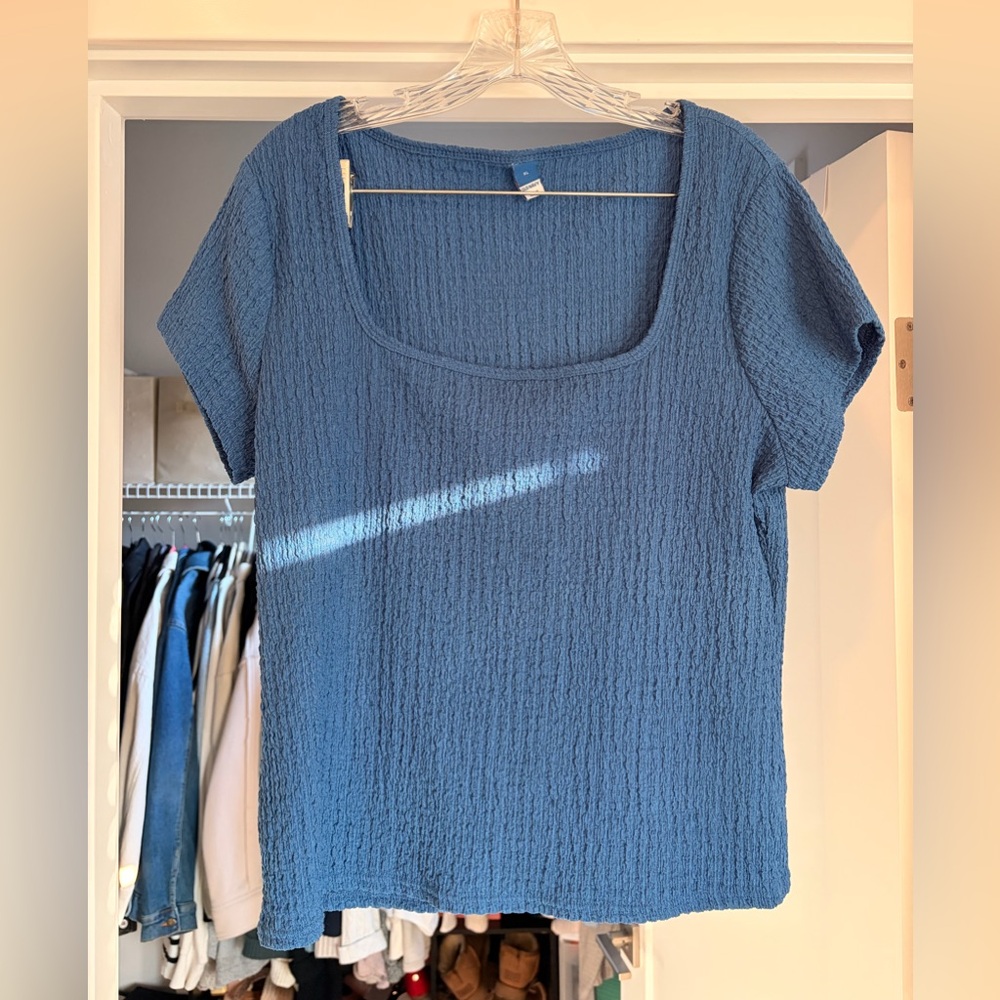 Old Navy Blue Textured Square-Neck Short Sleeve Top